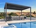 PURPLE LEAF Louvered Pergola 10' x 14' Outdoor Aluminum Pergola with Adjustable Roof for Deck Backyard Garden Grey Hardtop Gazebo