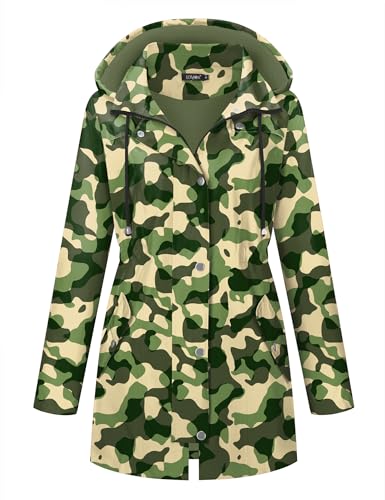 Lomon Women Waterproof Outdoor Hiking Raincoat Women Lined Rain Jacket Lightweight Hooded Jackets Trench Coats Army Green Camouflage M thumb #1
