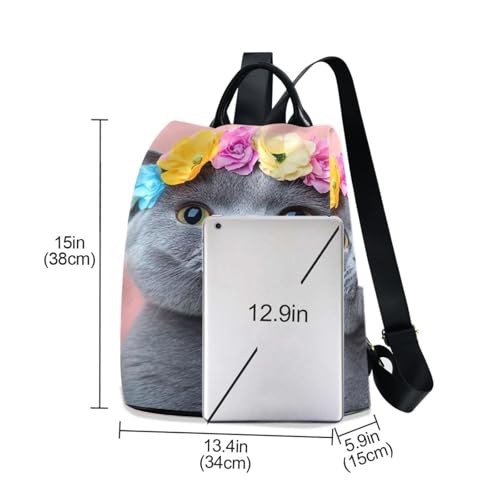 Sac à dos avec fermeture éclair durable motif chat gris élégant - 3
