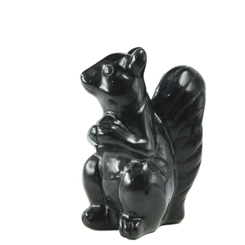 YOPI Natural Jade Agate Squirrel Carving - 2 Inch Height Decorative Animal Ornament(Obsidian)