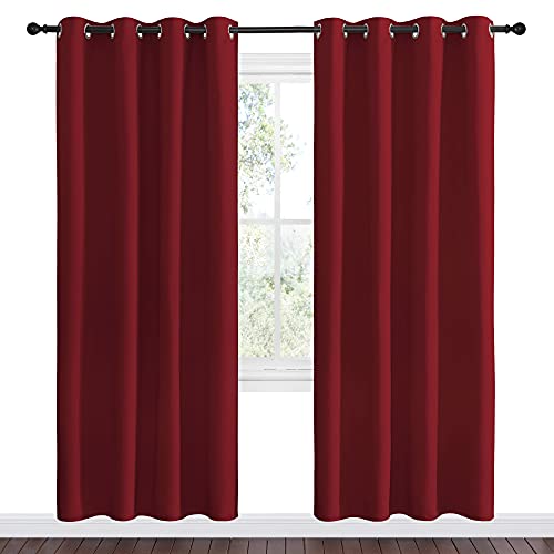 Image of NICETOWN Christmas Blackout Curtain Panel Grommet - Home Decorations Thermal Insulated Solid Grommet Top Blackout Living Room Panels /Drapes for Gift (Burgundy Red, 1 Pair, 55 x 78-Inch)