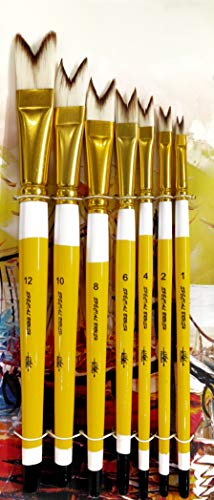 Image of Definite Wooden Yellow Handle Paint Brush Sets for Beginners & Intermediate (Indian Brushes) (Taklon Bristles, Notch)