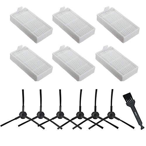 iAmoy Ersatzteile Kompatibel mit ILIFE ZACO V3 V3s V5 V5s V5s Pro V5x Roboter Staubsauger - 6 Filter + 6 Seitenbürsten (Links + Rechts), 12er Pack