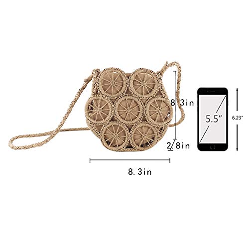 U Scinan Handmade Boho 2-in-1 Straw Bag for Women, Detachable Hollow-Out Round Beach Purse Lightweight Crossbody Shoulder Bag3