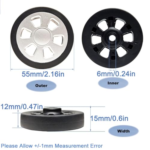 55mm Luggage Replacement Spinners - TPU Rubber Roller with Snap-on Center Cap Lightweight Smooth for Dual Wheels Spinner Suitcase,Travel Trolley,Wheel Bags,Carry on2