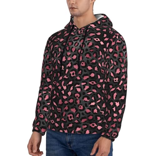 Hoodies For Men - Black Pink Leopard Print Long Sleeve Casual Men'S Hoodies & Sweatshirts Pullover With Pocket3