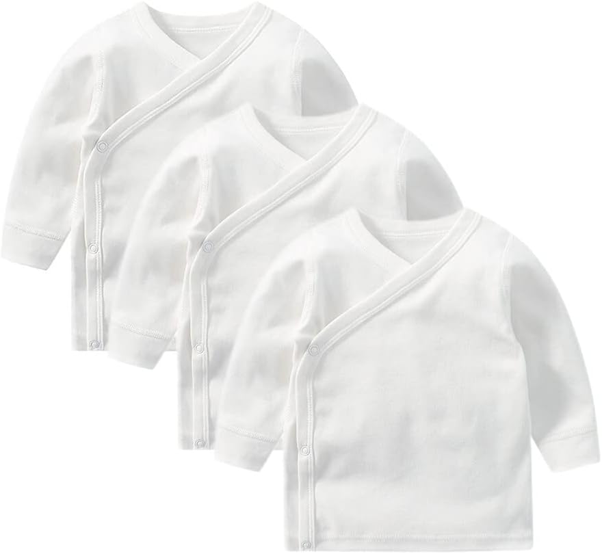 Baby Long Sleeve Side-snap Cotton Shirt Unisex Newborn Girls Boys Kimono Tee Shirts Top