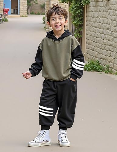 Image of Toddler Boy Clothes Long Sleeve Colorblock Hoodie Sweatsuits Tops and Pants 2Pcs Winter Outfits Boys Fall Clothes