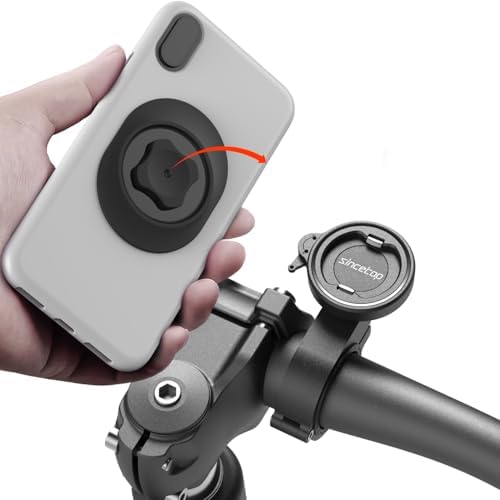 sincetop Bike Phone Holder, Aluminum Bike Phone Mount with Universal Adapter, Quick Mount Mountain Bike Bicycle Handlebar Mobile Phone Holder with Ultra Lock for iPhone Samsung and More