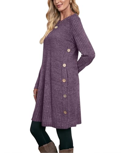 Image of OFEEFAN Long Sleeve Dress for Women Crew Neck Fall and Winter Tunic Dress with Pockets