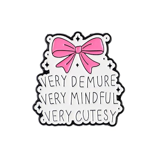 Very Demure Very Mindful Very Cutesy Pink Bow Pin Brooch, TV Show Parody Enamel Pin, Gift For Sarcastic Sassy Girl Women, Ironic Lapel Badge, Pop Culture Brooches, Girly Accessories
