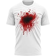 Blood Splatter T Shirt - Fancy Dress Halloween Outfit Costume for Him - Halloween Fancy Dress Ideas , Mens Ideal fancy dress white t shirt with blood splattered across the front, zombie attack victim perfect for halloween parties If you're looking fo...