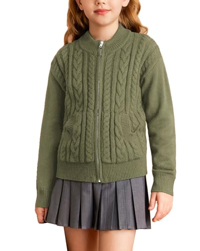 Image of GRACE KARIN Girls Knit Cardigan Sweater Zip Long Sleeve Kids School Uniform Fall Jacket Size 6-14