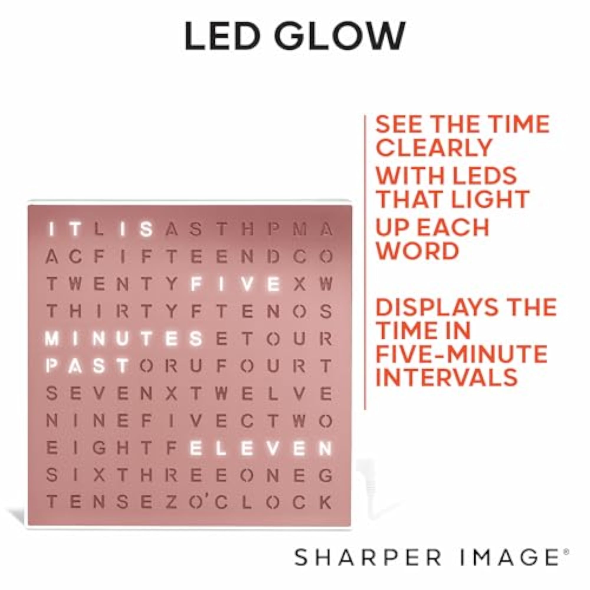 Modern Word Clock with LED Light, Unique Wall Decor