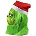 casapre Deluxe Green Monster Christmas Mask with Santa Hat, Adult Size, Plush Fur and Latex Construction, Holiday Character Costume Accessory
