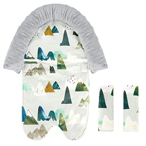 Image of TANOFAR Infant Car Seat Insert and Strap Covers, Minky Carseat Head Support for Boys, Soft Cushion Fit for Car Seats, Stroller, Bouncers