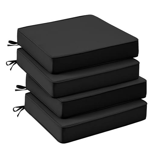 UNIKOME Outdoor Chair Cushions Set of 4 Water Resistant Patio Seat Cushions with Ties for Outdoor Furniture High-Density Foam UV & Fade Resistant Piped Edge 19 x 19 x 3 Black