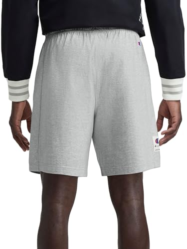 Image of Champion Men's Graphic Lounge Shorts, Standard Fit, 7 Inch Inseam, Script Logo, Lightweight 100% Cotton Jersey