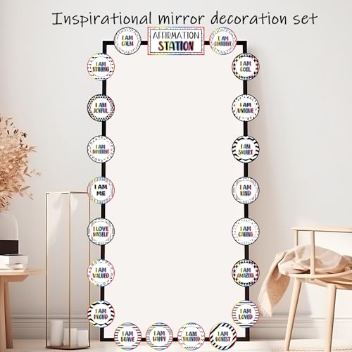 Image of Affirmation Station Bulletin Board Set Composition Positive Bulletin Board for Classroom Growth Mindset Decor Polka Dots and Stripes Inspirational Motivational Accent Cutout for Home School Teacher