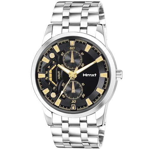 HMXT-129 Stunning Silver Glorious Golden Black Series Men's Elegance and Exceptional Performance| Fashionable and Styish Analog Watch - Perfectly Suited for Every Occasion, from Casual to Formal Wear