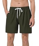 ACHTELEPHS Badehose Herren mit Tasche, Schnelltrocknend Männer Badeshorts mit Innenslip Swimwear Bademode Schwimmhose Badehosen Olivgrün L
