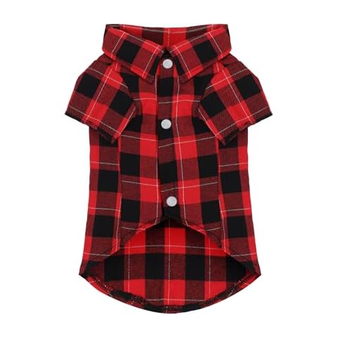 Paiaite Plaid Dog Shirt: Classic Checkered Style in Pure Cotton for Large, Medium, and Small Breeds, Comfort, Breathability, and Elegance. Perfect for Everyday Wear, and Photoshoots Red M Cover