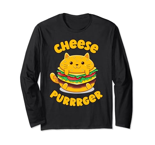 Cheese Purrrger Funny Burger Cat Lover para hombres, mujeres y niños Manga Larga