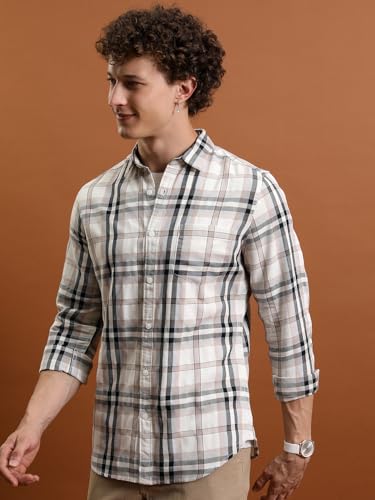 Image of Highlander Men's Slim Fit Checks Shirt for Men | Full Sleeves | Spread Collar | Casual Shirts for Men