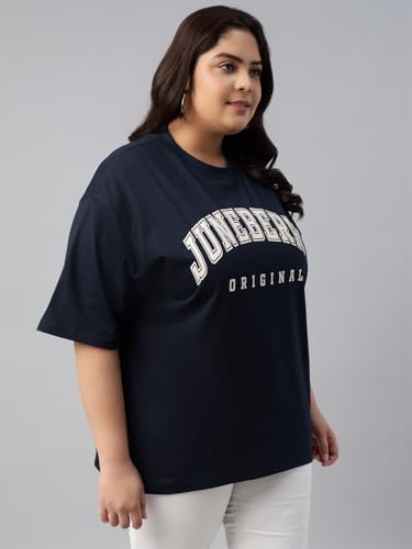 Image of JUNEBERRY 100% Pure Cotton Oversized Baggy Fit Cool Front Chest Graphic Printed Half Sleeve Plus Size T-Shirt for Women & Girls (Sizes: 2XL to 5XL)
