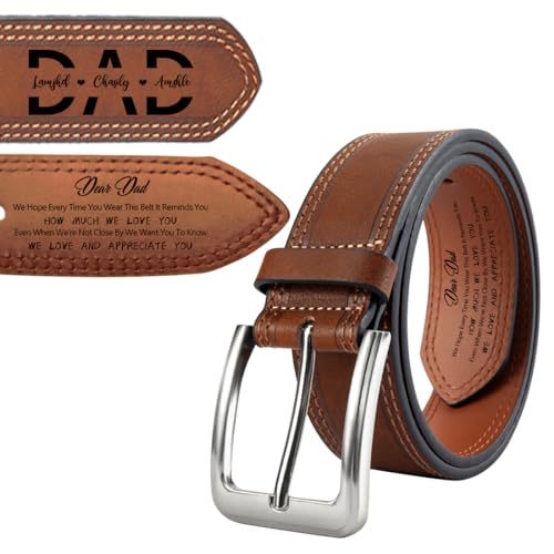 Personalized Engraved Leather Belt for Dad Custom BEST DAD Leather Belt with Name for Dad on Fathers Day