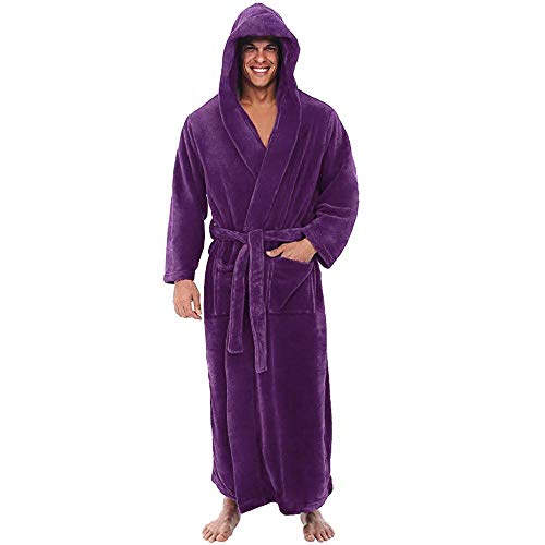 Preisvergleich Produktbild Herren Bademantel Bademäntel Nachtwäsche Winter Plüsch verlängerte Schal Home Kleidung Langarm Robe Mantel Ochtendjas Heren # 2N06-Purple_L