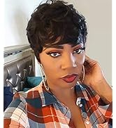 Rofa Human Hair Pixie Cut Curly Wigs Human Hair for Black Women Short Black Curly Wavy Pixie Cut ...