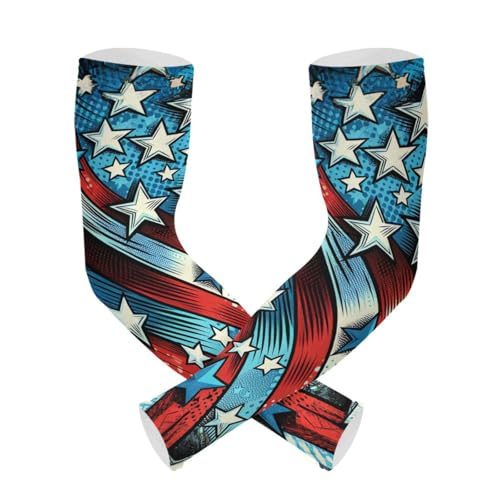 PaChyLuu Happy Independence Day UV Sun Protection Arm Sleeves Cooling Compression Arm Sleeves with Thumb Hole for Men Women Golf Volleyball