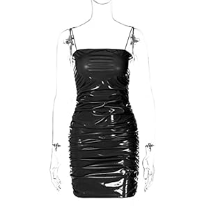 Lente Zomer Strakke Pu Lederen Jurk 2023 Vrouwen Sexy Spaghetti Strap Mouwloze Slanke Club Dragen Mini Jurk