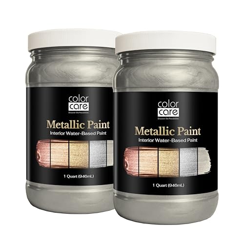 COLOR CARE Metallic Paint – Satin Pearl 1 Quart (Pack of 2) | Water-Based Low-Odor Paint for Walls, Fixtures, Furniture, Décor, Accents & Crafts