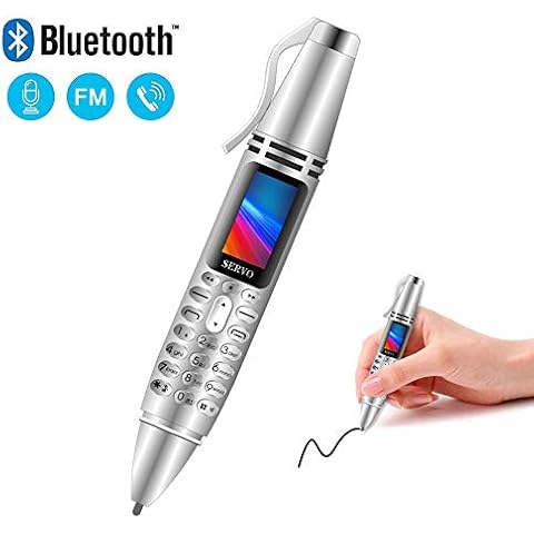 Pen Mini Cell Phone Bluetooth Dialer 0.96" Tiny Screen Mobile Phone Support GSM Dual SIM Max 32G TF Card with Camera Flashlight FM Radio Music Player and Voice Recorder Rechargeable (Silver) Cover