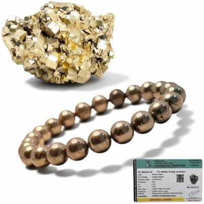 ZUBY CRYSTALS Unisex-Adult Pyrite Original Stone And Bracelet Lab Certified For Vastu/Working Table Decore/Wealth And Bussiness Luck With Increased Will Power And Manifestation.