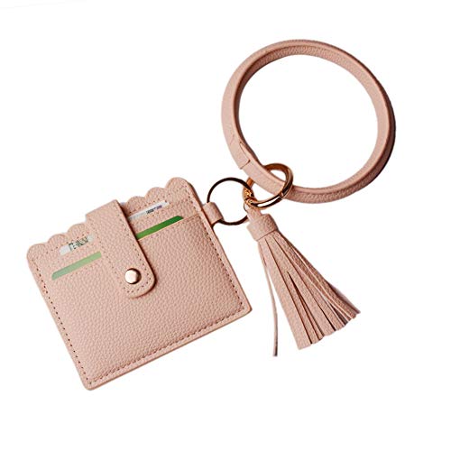 image for Lantintop Multifunctional Bangle Key Ring Card Holder PU Leather Round