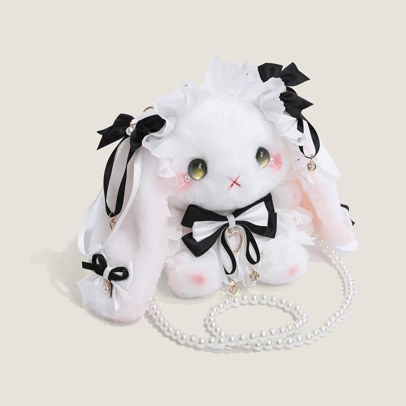 Image of Women Animal Teddy Bear Plush Backpack with Adjustable Straps (Kawaii Bunny Black)