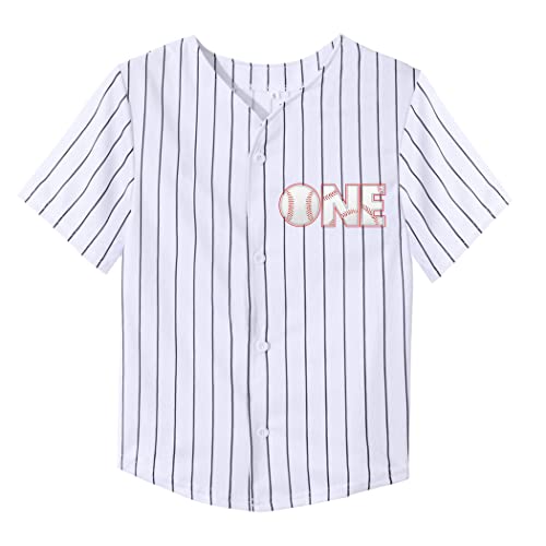 Mowbeat Stripe Baby Baseball Jersey One Print 1 Year Old Birthday Shirt 1st Infant Toddler Button Tee Shirt2