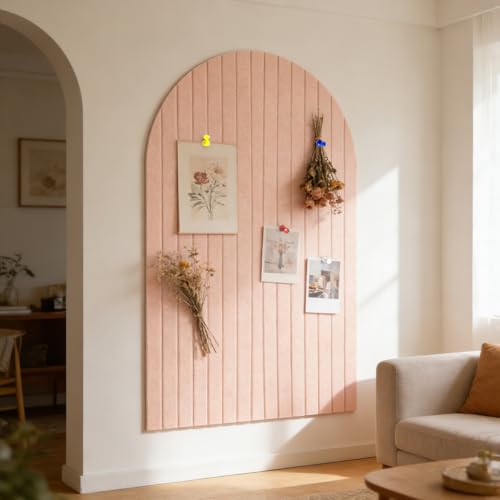 Image of Climberty Arched Felt Bulletin Board 35x24 Inch Wall Pin Board for Photos Notes Schedules Mood Board Home Office Bedroom Decor, Ribbed Felt Notice Board (Light Pink)