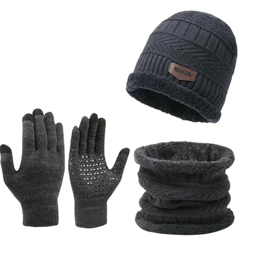 Conjunto de gorro y bufanda de invierno para hombre con forro cepillado térmico