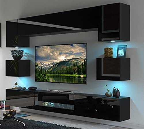 Furnitech Wohnwand Wohnzimmer - Wohnzimmer Möbel mit LED RGB - 16 Farben -...