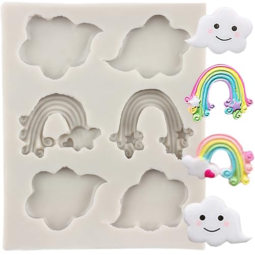 MINFEIDMS Moules À Fondant Nuage Arc-En-Ciel Moules En Silicone Pour Chocolat Arc-En-Ciel Pour Décoration De Gâteau D'anniversaire De Bébé Cupcake Topper...