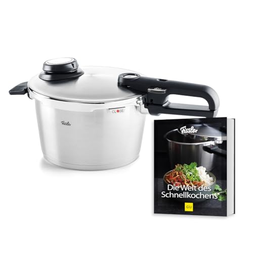 Fissler Vitavit Premium/Schnellkochtopf-Set (4,5 L, Ø 22 cm) + Gratis Dämpf-Einsatz & Schnellkochtopf-Buch, Edelstahl-Dampfkochtopf,4-Garstufen - Induktion