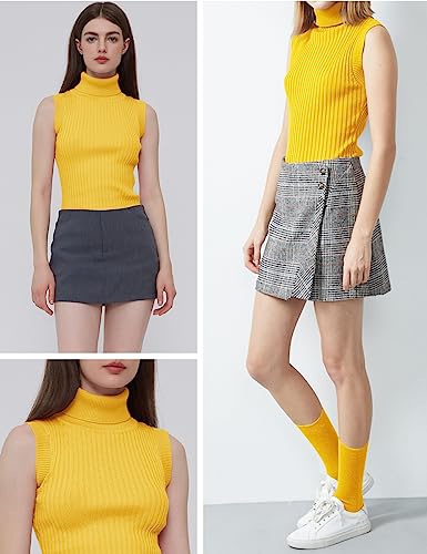 Image of v28 Women Sleeveless High Neck Turtleneck Stretchable Knit Sweater Top
