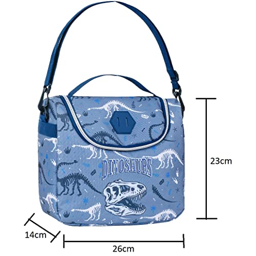 Kit Mochila Menino Infantil Escolar Tema Dinossauro Chaveiro Cor:Azul Claro