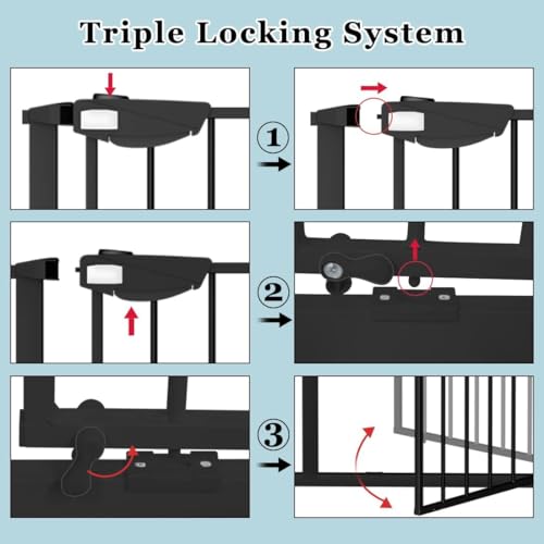 Image of WAOWAO Triple Lock Baby Gate 77.17-84.65 inch Extra Wide Metal 30 inch Tall Black