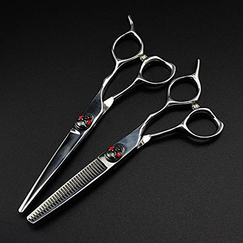 Ciseaux de Coiffure Professionnels Japonais en Acier 440c, 6 Pouces, Motif tête de Mort Rouge, Ciseaux de Coiffure à effiler (effilage)