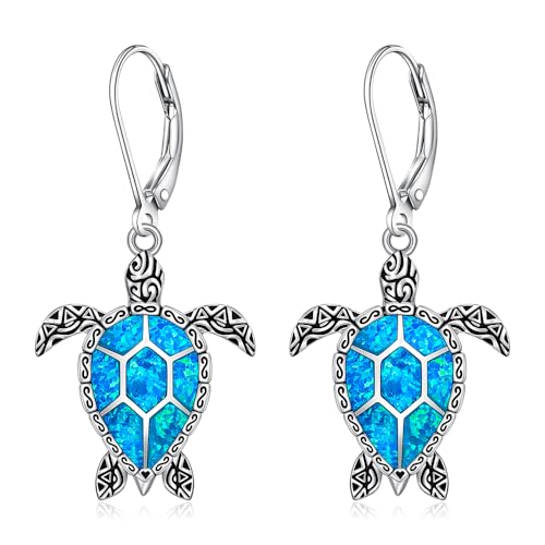 Sea Turtle Earrings for Women Sterling Silver Turtle earrings Blue Opal Jewelry Ocean-Themed Dangle Gifts for Everyday Wear